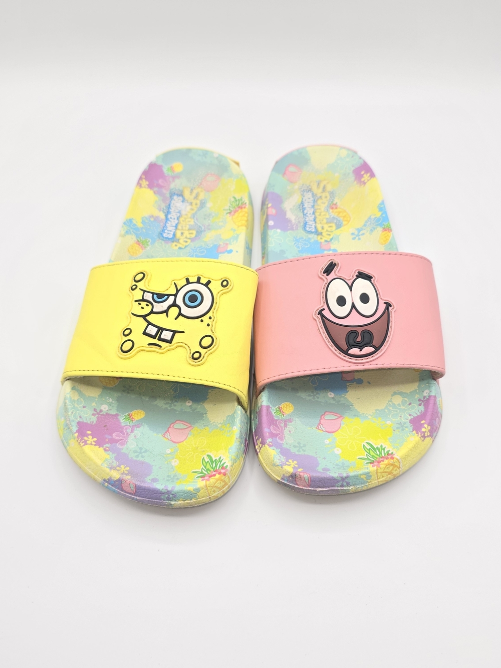 SpongeBob Squarepants Yellow & Pink Character Slide Sandals Beach Pool Side W 7